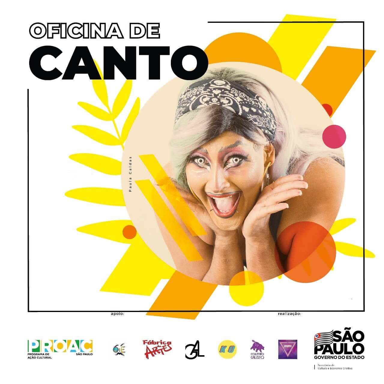 Banner ilustrativo da oficina de canto com a foto da drag Ashilleyy