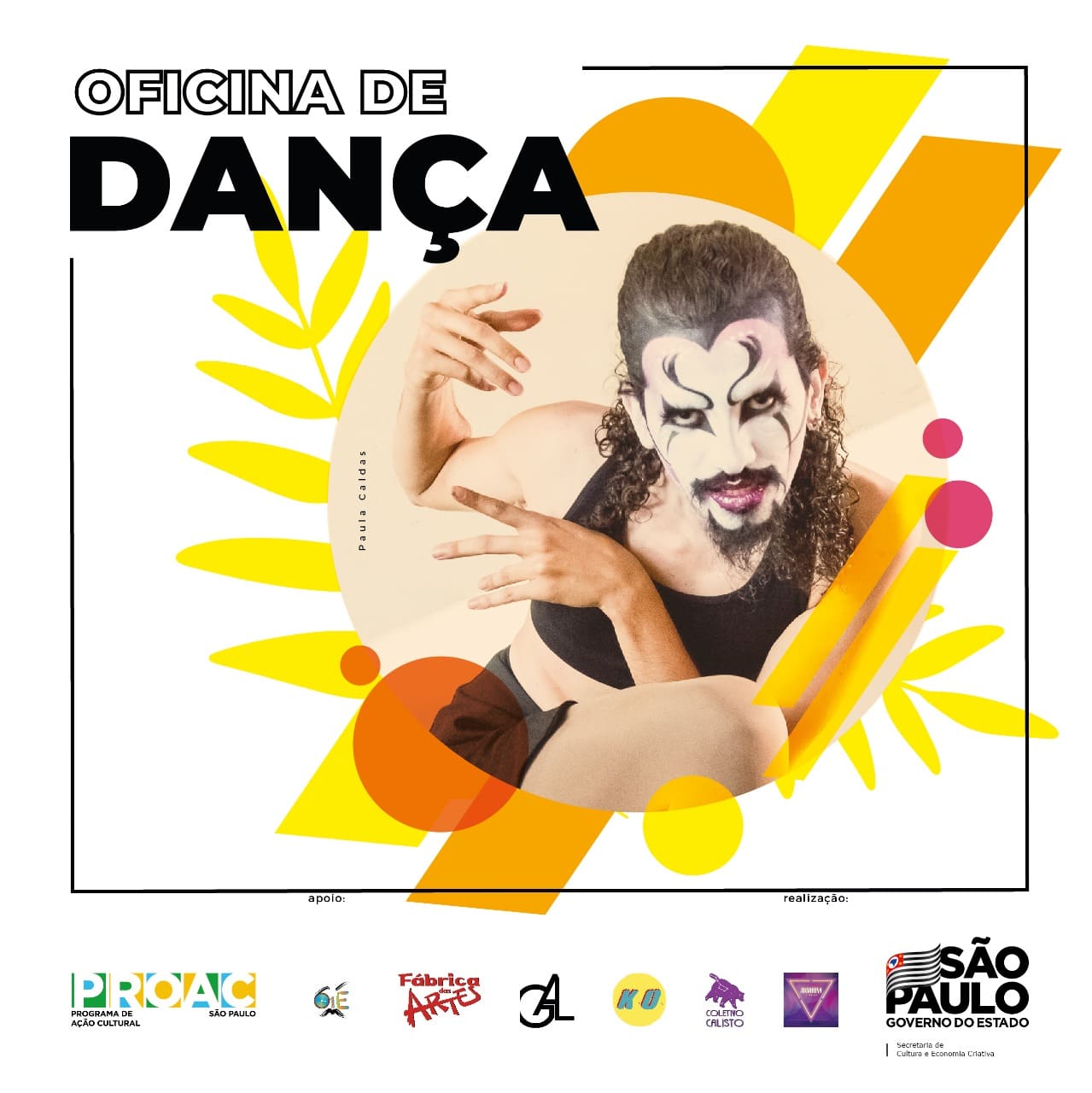 Banner ilustrativo da oficina de dança com a foto da drag LuisAfF